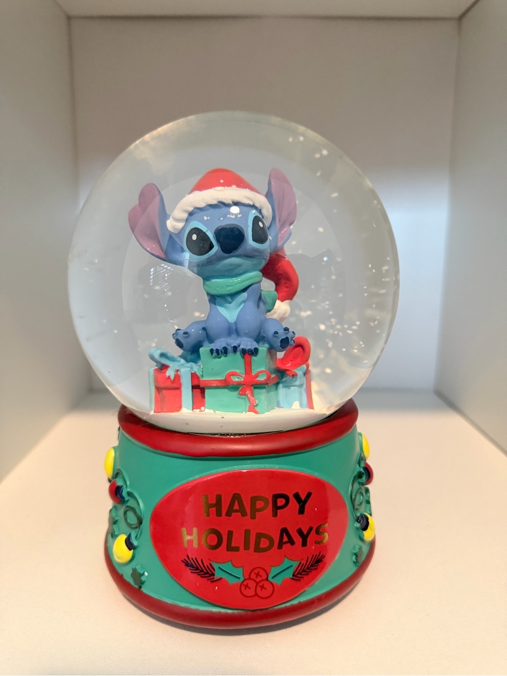 Disney Lilo & Stitch Season's Greetings Light-Up Snow Globe